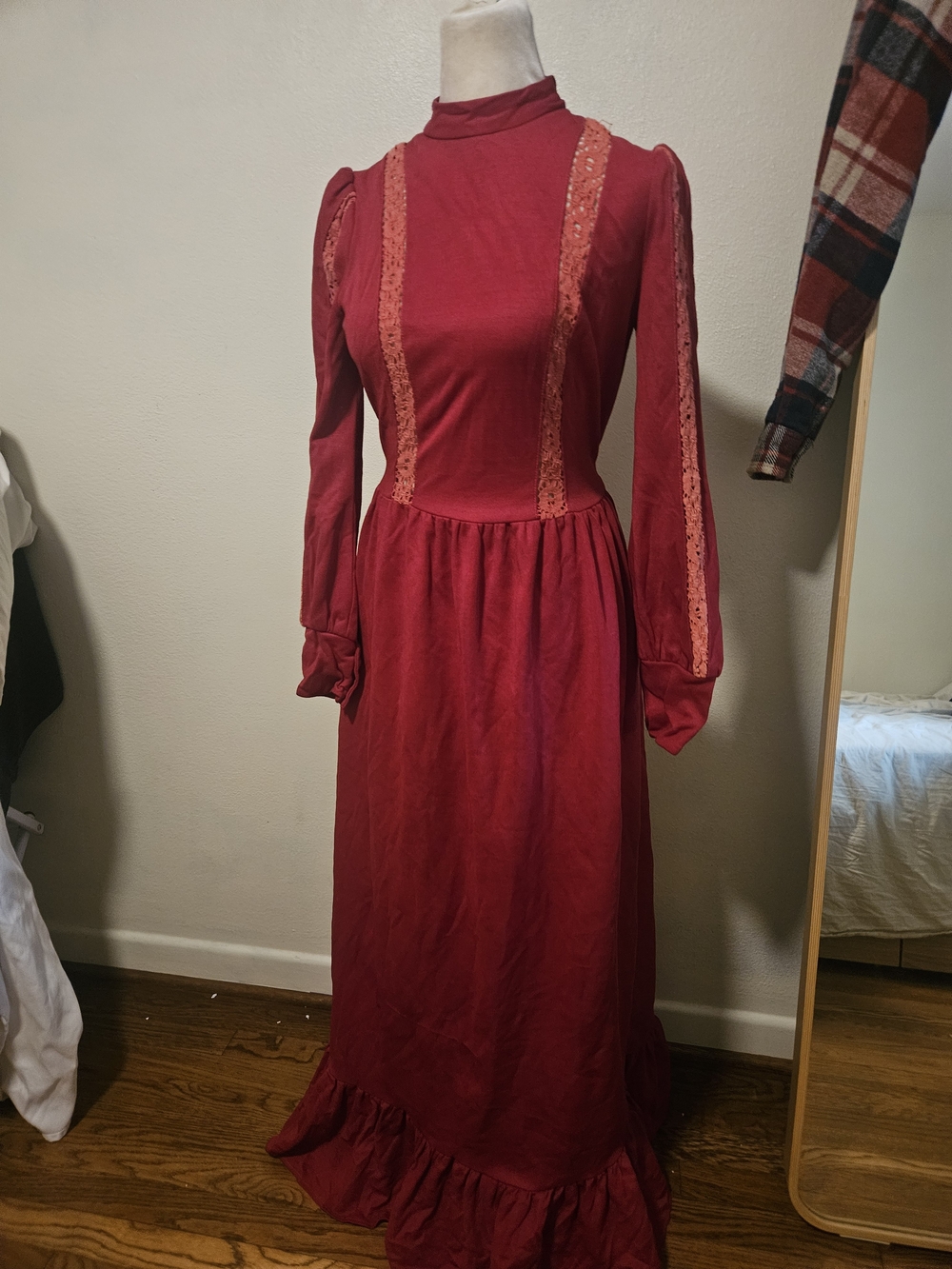 60s Vintage Red Crochet Maxi Dress Medium